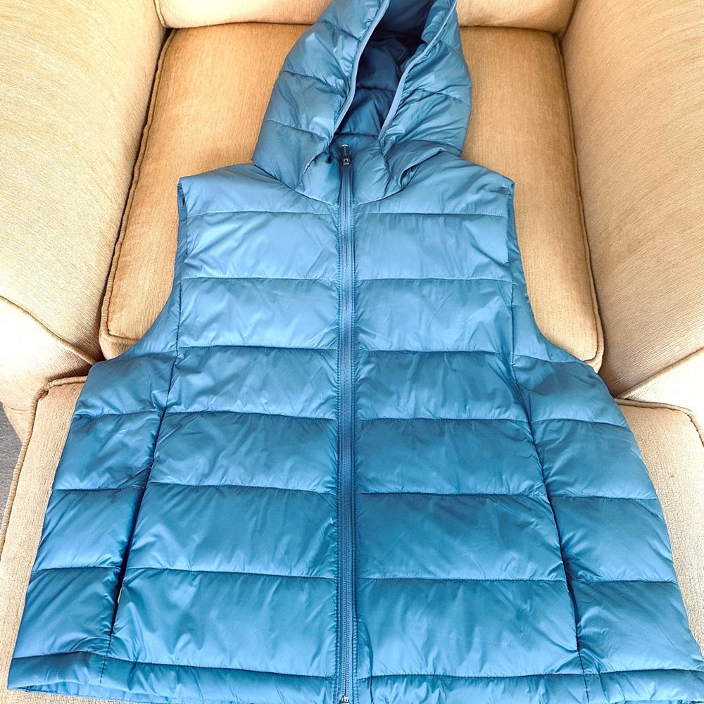 Blue Puffer Vest with Hood
